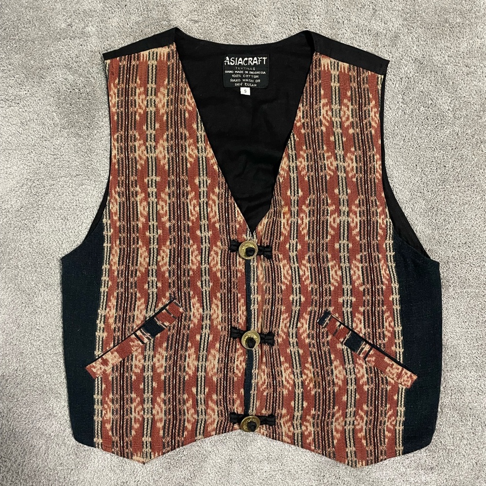 Vintage Asia Craft Sz S Handwoven Indonesian Cultured Art Vest Jacket Top